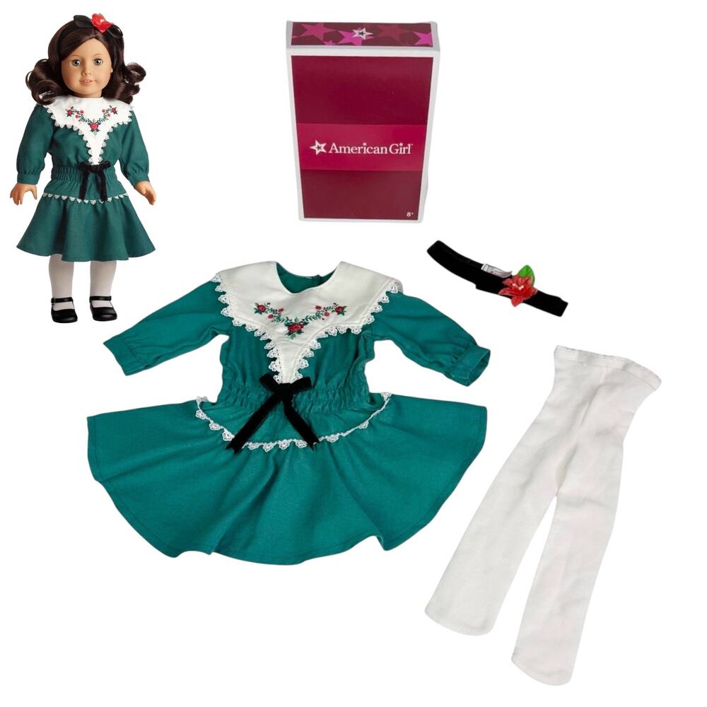 American Girl Ruthie Holiday Dress Tights Floral Headband Christmas Outfit Box